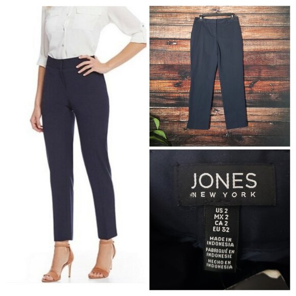 NWT Jones New York Grace Ankle Pants Navy Blue Size 2 Cotton Stretch Slim - Picture 1 of 11